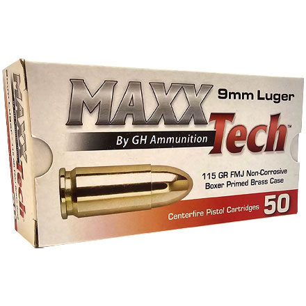 MAXXTech 9mm 115 Grain Full Metal Jacket 50 Rounds